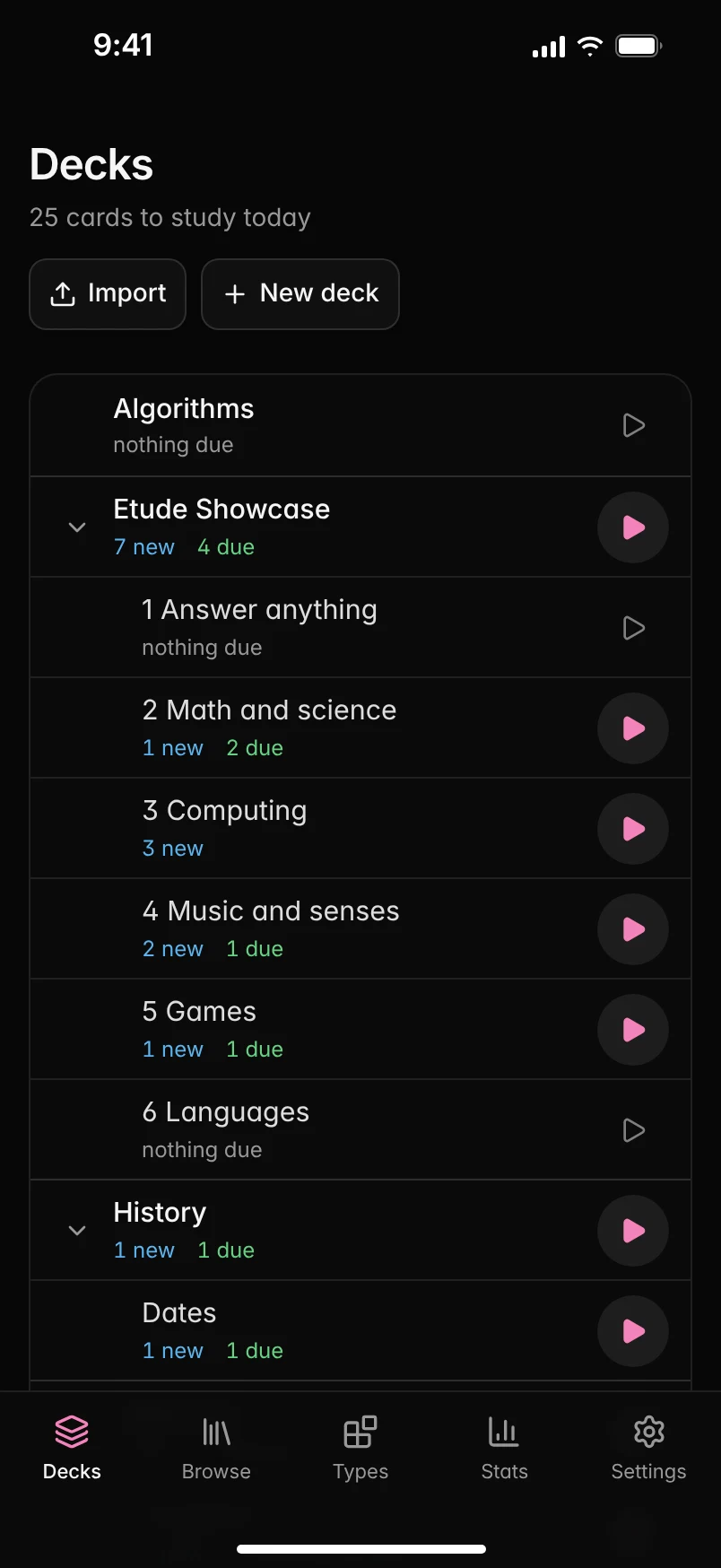 The Decks page on a phone